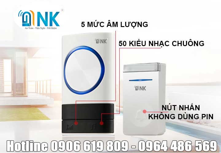 Chuông cửa không dây cao cấp nút nhấn không dùng pin NK M400